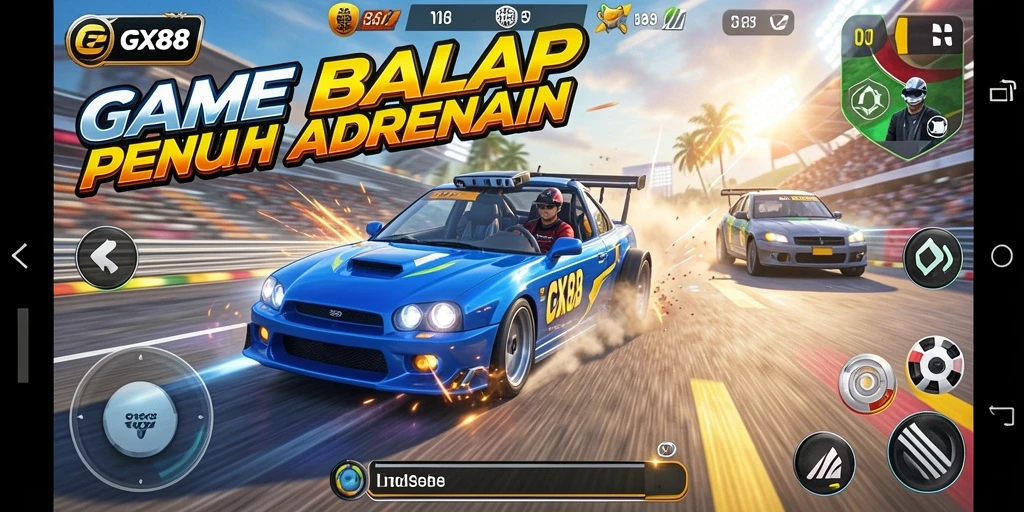 Screenshot menampilkan aksi balap menegangkan di GX88.