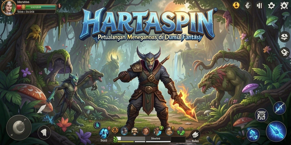 Tampilan gameplay HARTASPIN yang menampilkan aksi petualangan luar biasa.