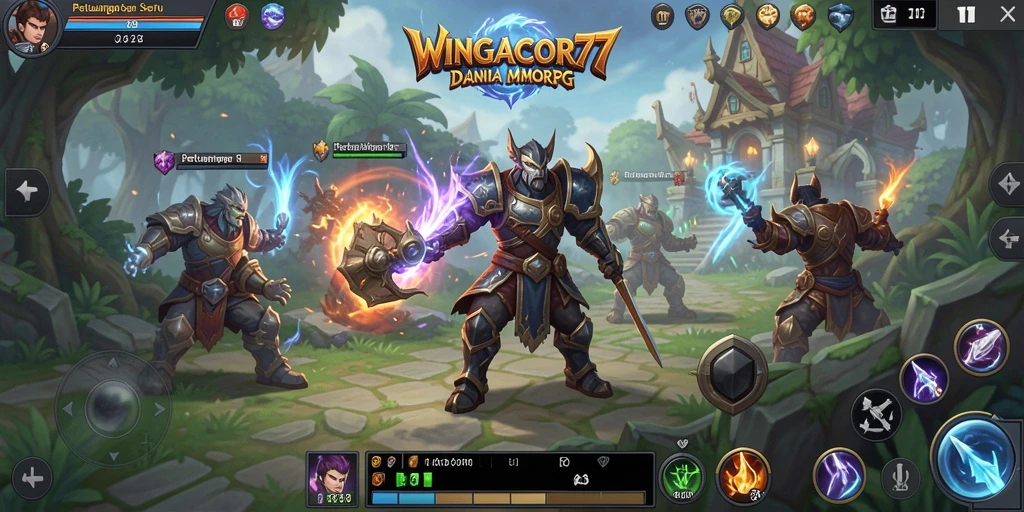 Screenshot gameplay WINGACOR77 menampilkan pertarungan seru dalam dunia fantasi.